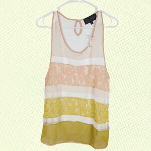 Anthropologie SUNDAY IN BROOKLYN TANK TOP‎ L LACE Stripe COLORBLOCK Summer